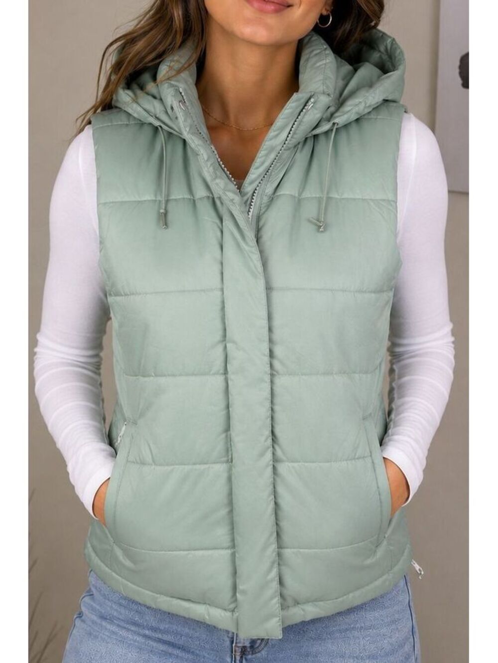 Ralph Lauren Dream Academy Womens Hooded Puffer Vest Small Sage Green Hooded-NWT